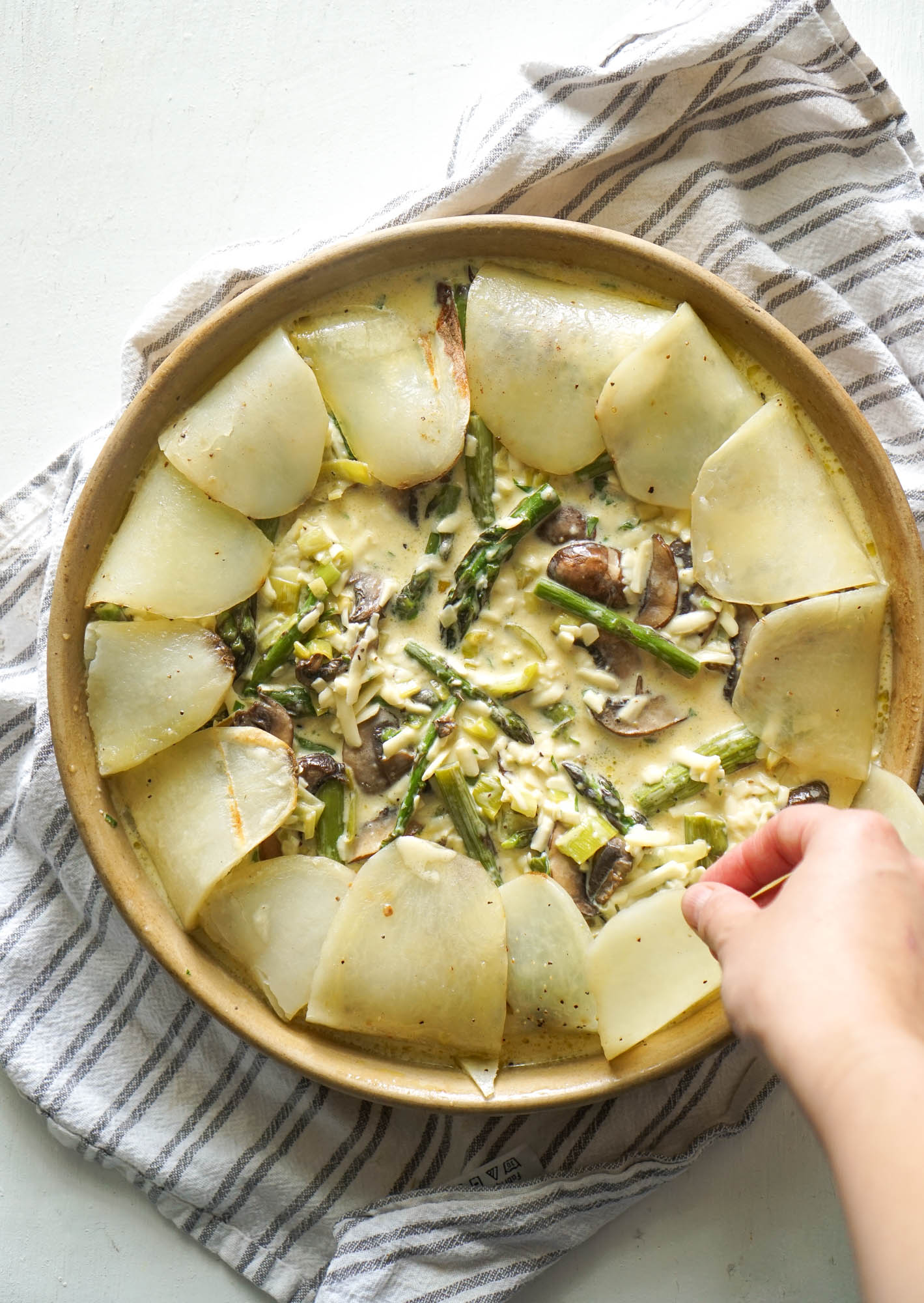 Potato Crusted Quiche With Asparagus & Mushrooms