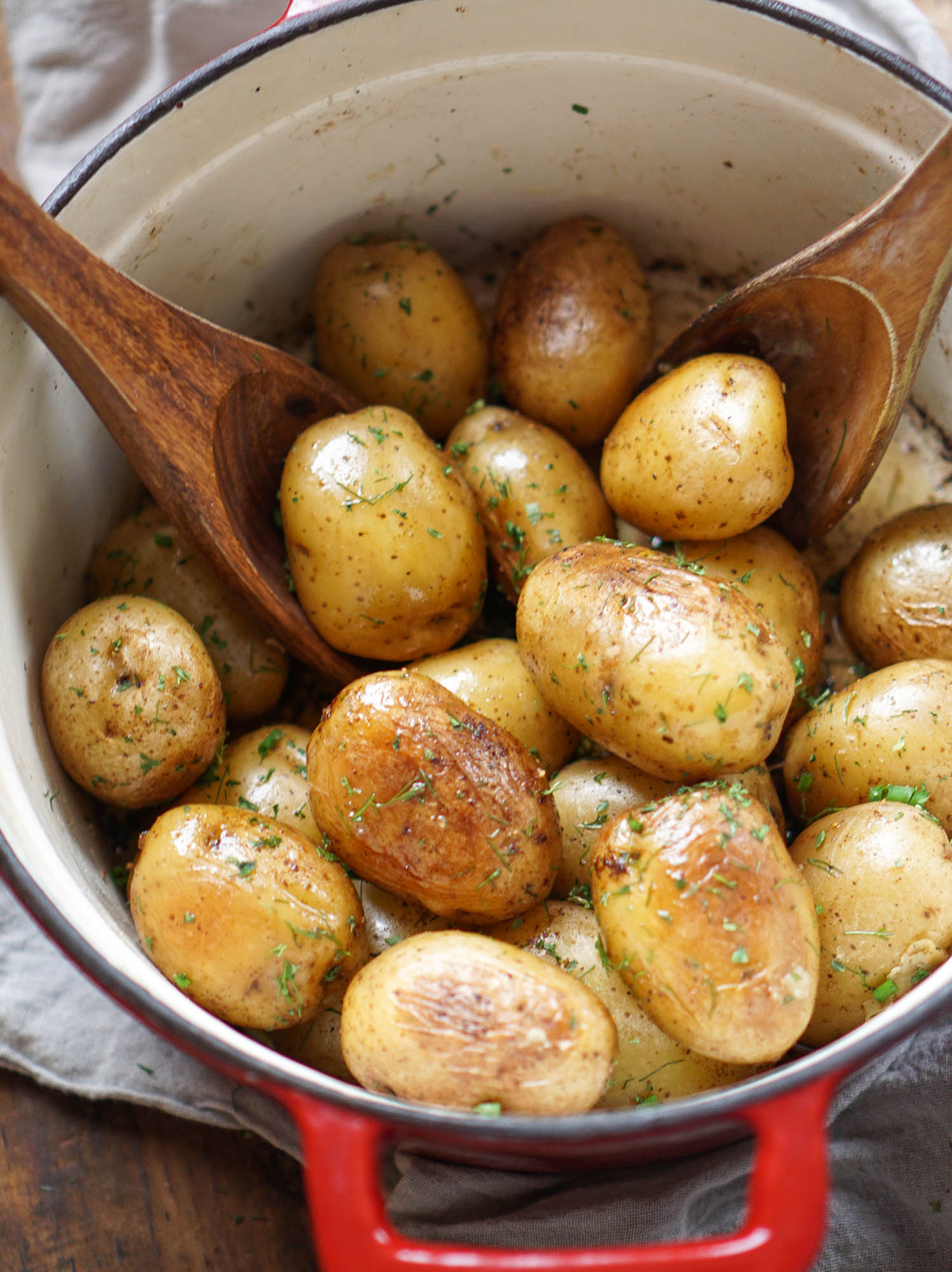 Dutch Oven Herbed Potatoes No Peel No Boil No Bake