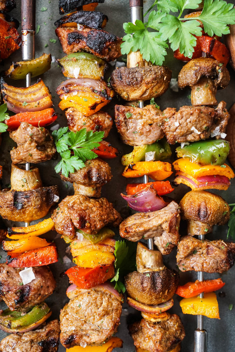 Marinated & Grilled Lamb (or steak) Shish Kabobs